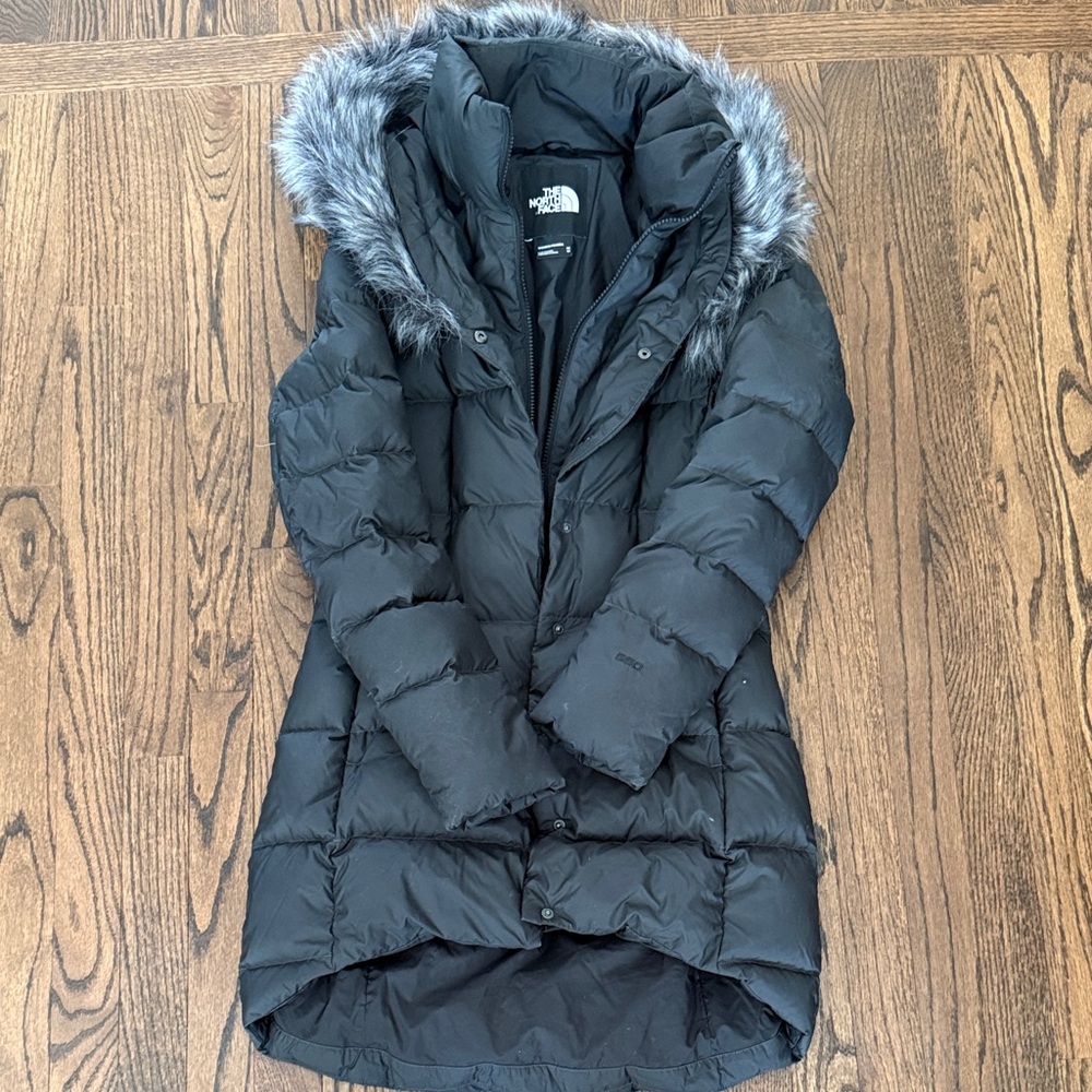 The North Face Women's Black Puffer Jacket with Faux Fur Trim Detachable Hood